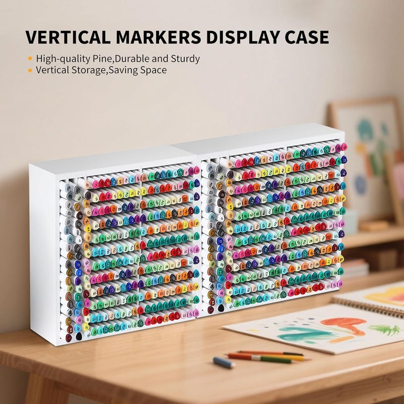 AUTOARK Wooden Marker Storage Organizer,Holds 270 Markers,Pens,Pencils & Art Supplies,Vertical Space-Saving Desk Storage for Artists,Teachers,Office & Classroom,White,AHK-066 - Image 5